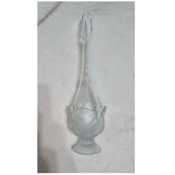 MCM Vintage Viking Glass Clear Frosted Cabbage Leaf Swung Vase 12" - Picture 6 of 8